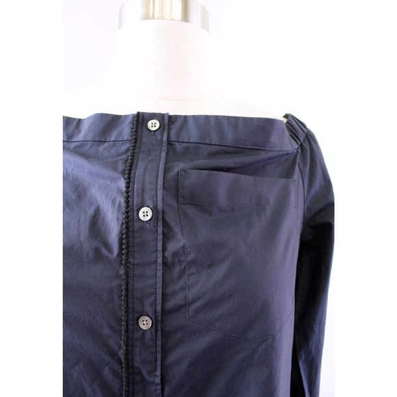 Derek Lam 10 Crosby Navy Blue Off the Shoulder Pompom Trim Tunic Top Blouse Sz 6 - Picture 6 of 10